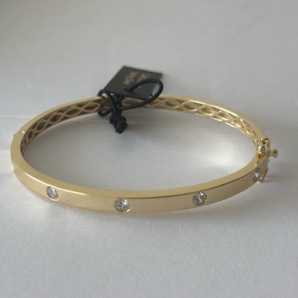 Rachel Zoe 925 Sterling Silver Gold Plated Bangle Bracelet w 5 CZ studs - Picture 6 of 16